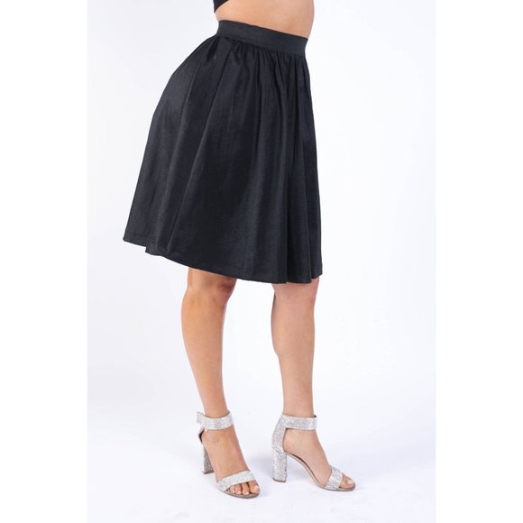 Women's Casual Elastic High Waist Pleated Midi Flare Black Skirt Size S/M/L - Picture 6 of 7